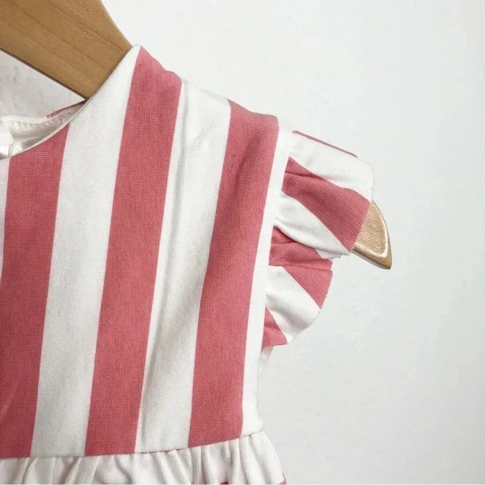 NWT Mayoral dress short sleeve pink and white stripes size 6-9 months‎